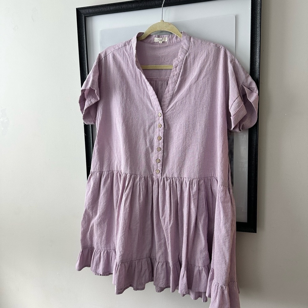 Lavender Ruffled Button-Down Dress